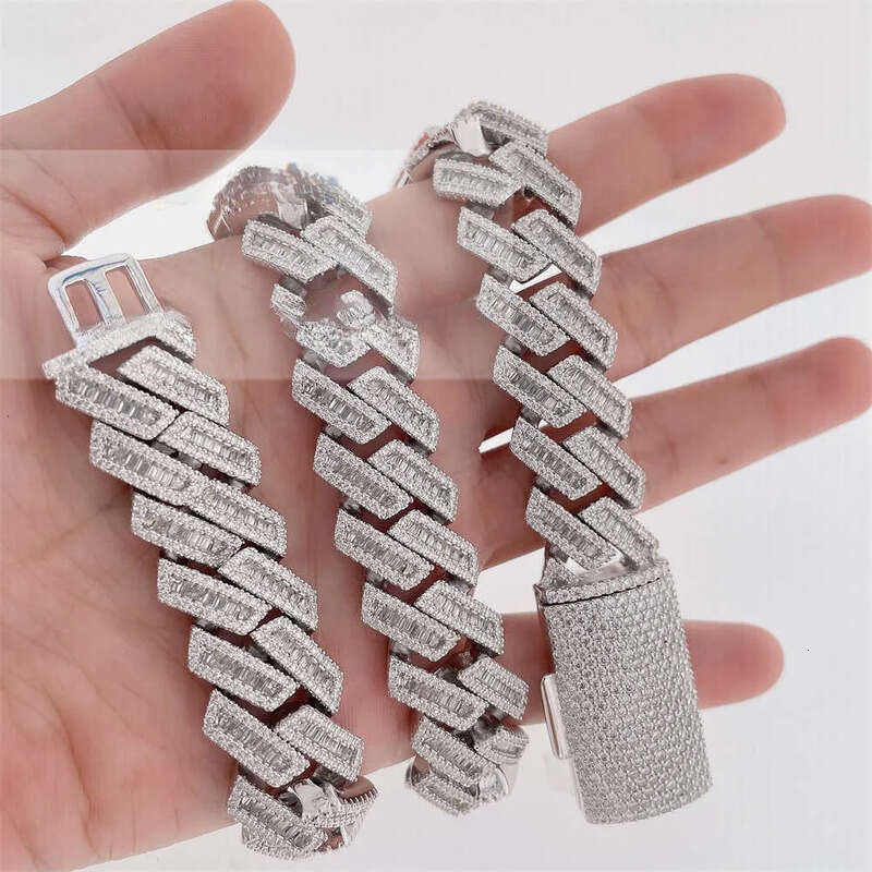 Bussdown 18mm Baguette for Men Moissanite Sier Hip Hop Iced Out Cuban Link Chain