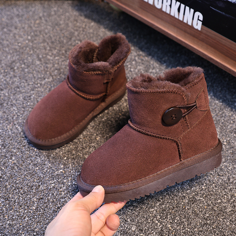 EBV designer shoes free shipping High quality cowhide New warm and anti slip fashionable button children's snow boots size 25-36 black grey coffe