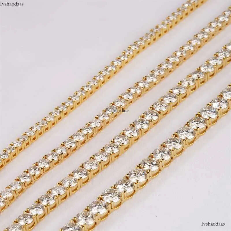Starsgem HipHop Jewelry S Sier Plated Gold Moissanite Tennis Necklace