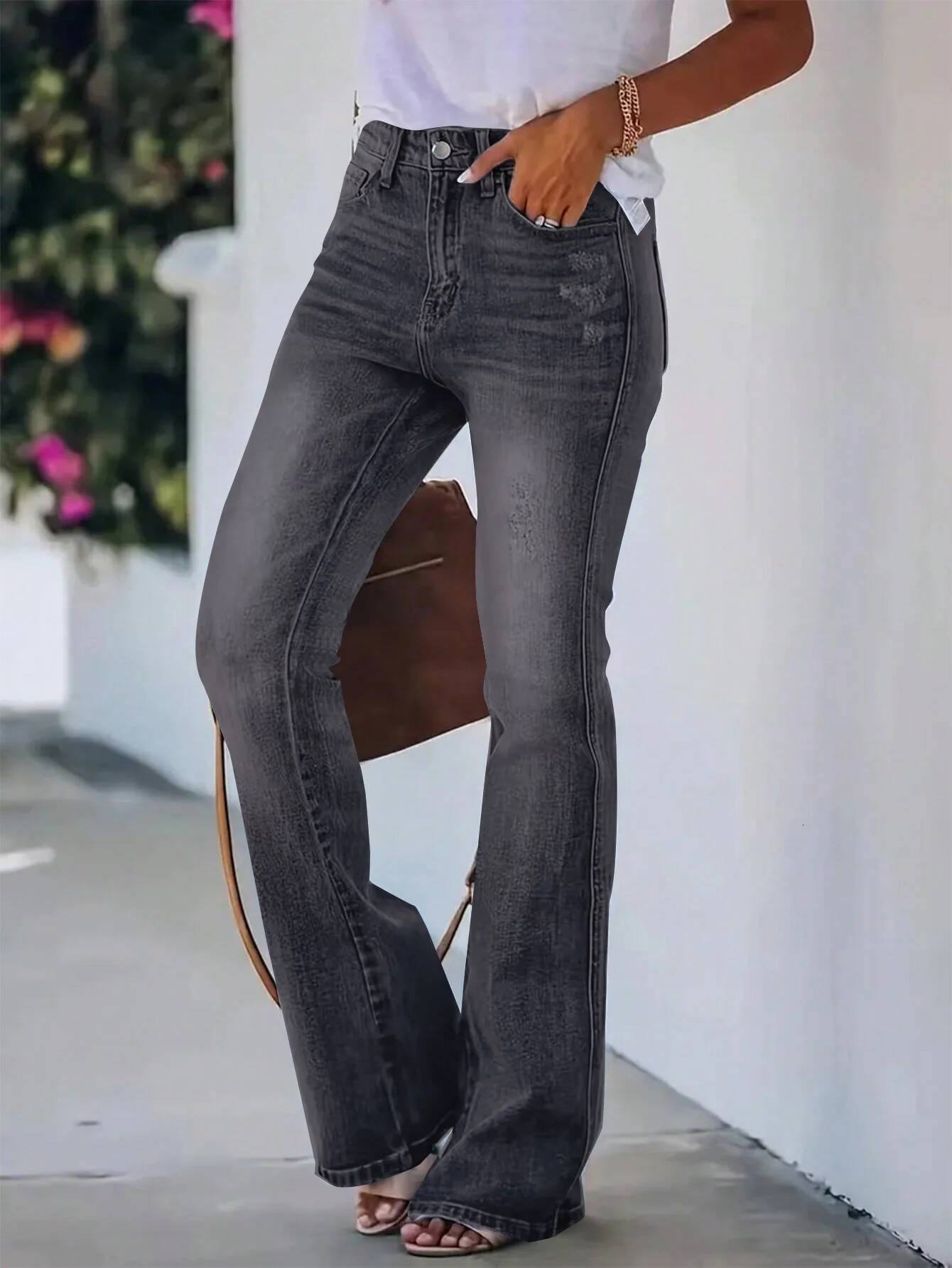 New hot women's horn jeans high waist slimming Denim pants dongdumaoyi