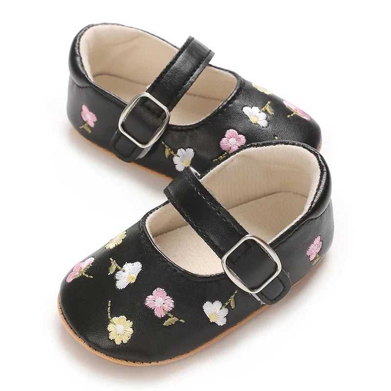 Baby Girls Mary Jane Flats PU Leather Infant Dress Shoes Floral Embroidery Princess ShoesJ250930