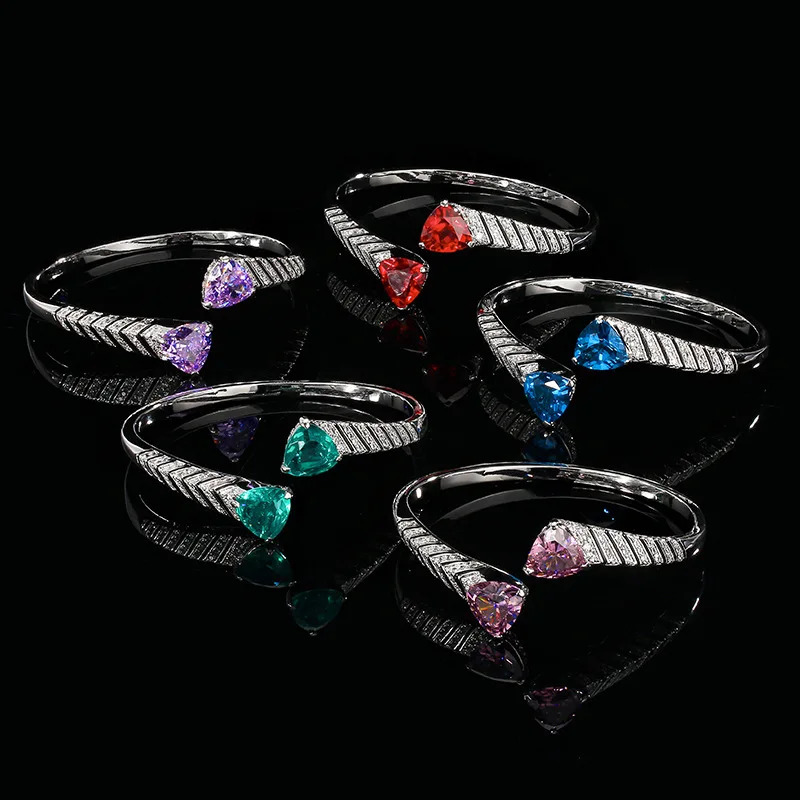 Womens Cuff Bangles Bracelets With Black Enamel Lab Triangle Pink Red Ruby Emerald Green Gemstone 250930