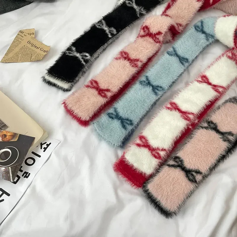 Bow scarf women winter Vintage Knitted N Longer Scarf Wome Two Colors Muffler Neck Warmer Y2k Girl Accessories Four Seasons 250929