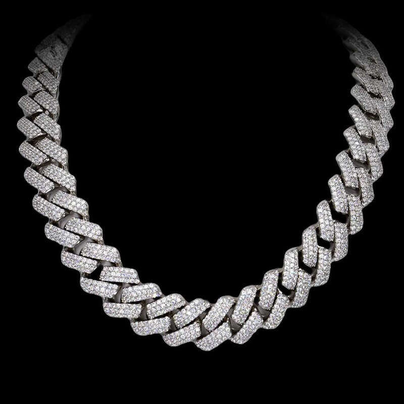 Vvs Moissanite 3 Row Rounded Dia Sterling Solid Sier Miami Cuban Link Chain Fully Ice Out Hip Hop Jewelry