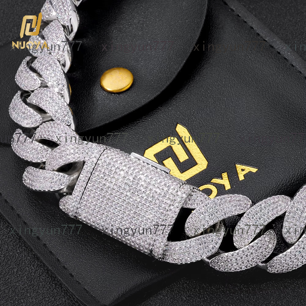 NUOYA Fine Jewelry 4 Row Full Diamond Cuban Chain 20MM Micro Pave CZ Stone Iced Out Hip Hop Jewelry Cuban Necklace for Women