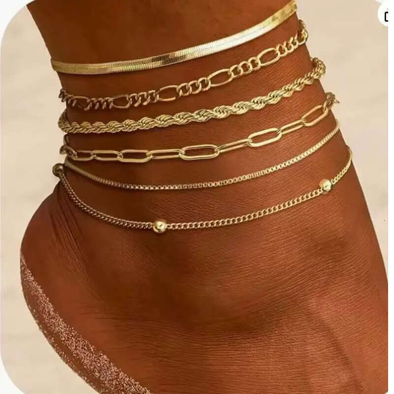 DHcollections A0144 Fashion Gold Plated Alloy Snake Foot 5-piece Set Women's Ankle Chain Jewelry