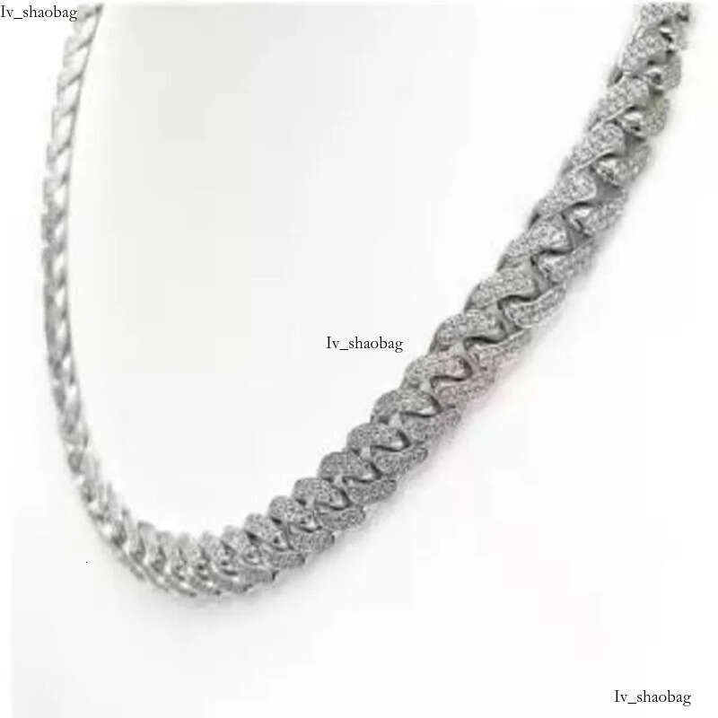 12MM Solid Sier Hip Hop Cuban Link Chain Gold Plated with Studded VVS1 Moissanite Dia Passes Tester 16-30 Inches