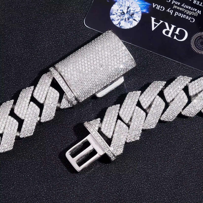 Cuban Link Necklace 3 Row Moissanite 20MM W Gold Chains for Men Prong Chocker S Personalize Iced Out Chain Hip Hop Designer Jewelry