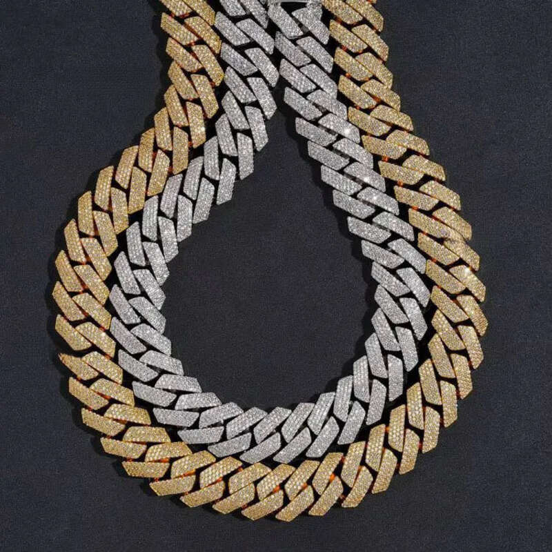 15mm 20mm Gold Sterling Sier Hip Hop Moissanite Dia Cuban Link Chain Necklace for Men