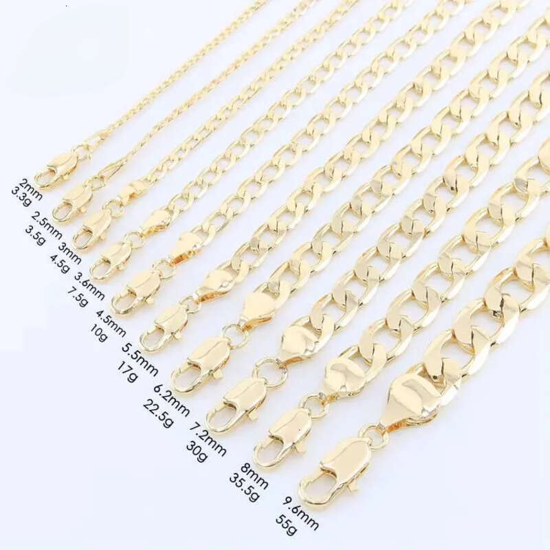 High Quality Multiple Width Length 14k Gold Plated Ferrero Cuban Link Chain Necklace for Men Women