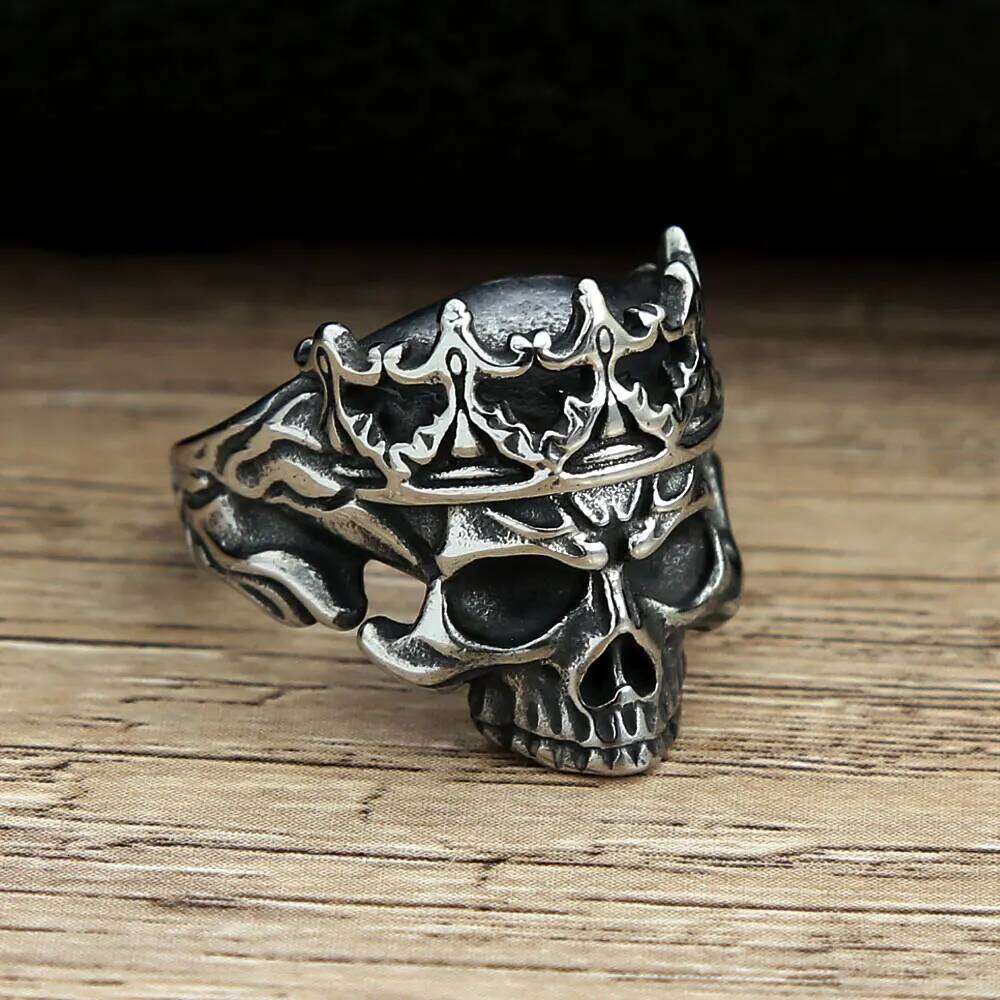 Vintage Gothic Crown Caarium Skull Punk Ring Men 316L Stainless Steel Halloween Fashion Jewelry Gift For Boyfriend Size 7-13