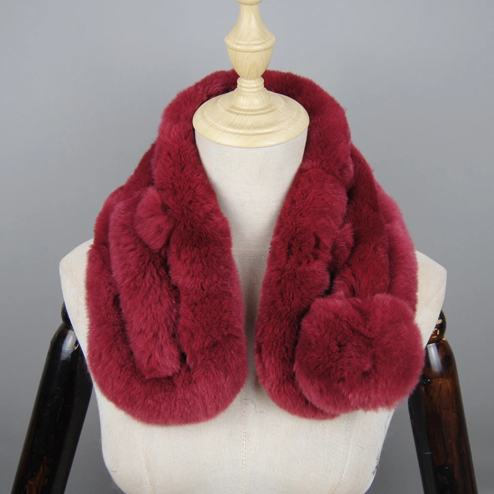 2025 Womens Cute Super Soft Real Rex Rabbit Fur Scarf Lovely Girls Winter Big Rex Rabbit Fur Ball Scarf 250929