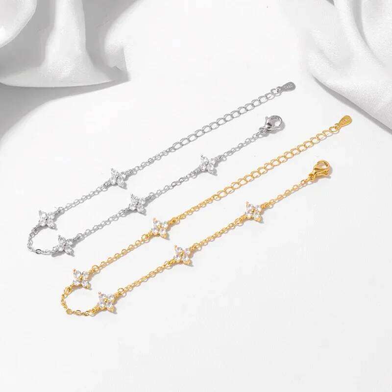 Sterling Sier Shiny Zircon Leaf for Women Dainty Adjustable Link Chain Bracelet Prevent Allergy Party JewelryGift