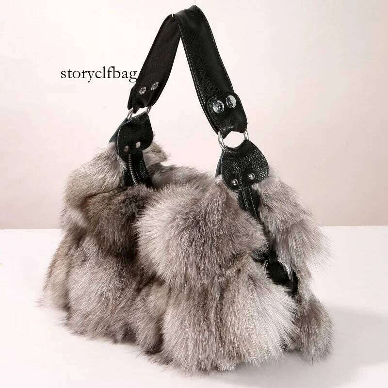 Winter Women's Fashion Handbag Ladies Purses Women Shoulder Bag Real Sier Fox Fur Messenger Bags