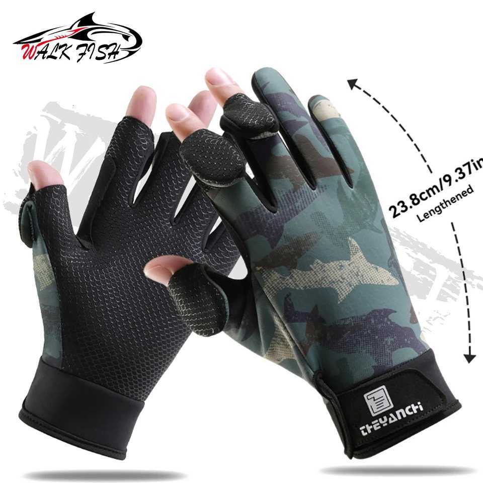WALK FISH Fishing Gloves Flip Finger Touch Screen Thickened Silicone Antislip Waterproof Wearresistant Fall Winter Outdoor Z250925