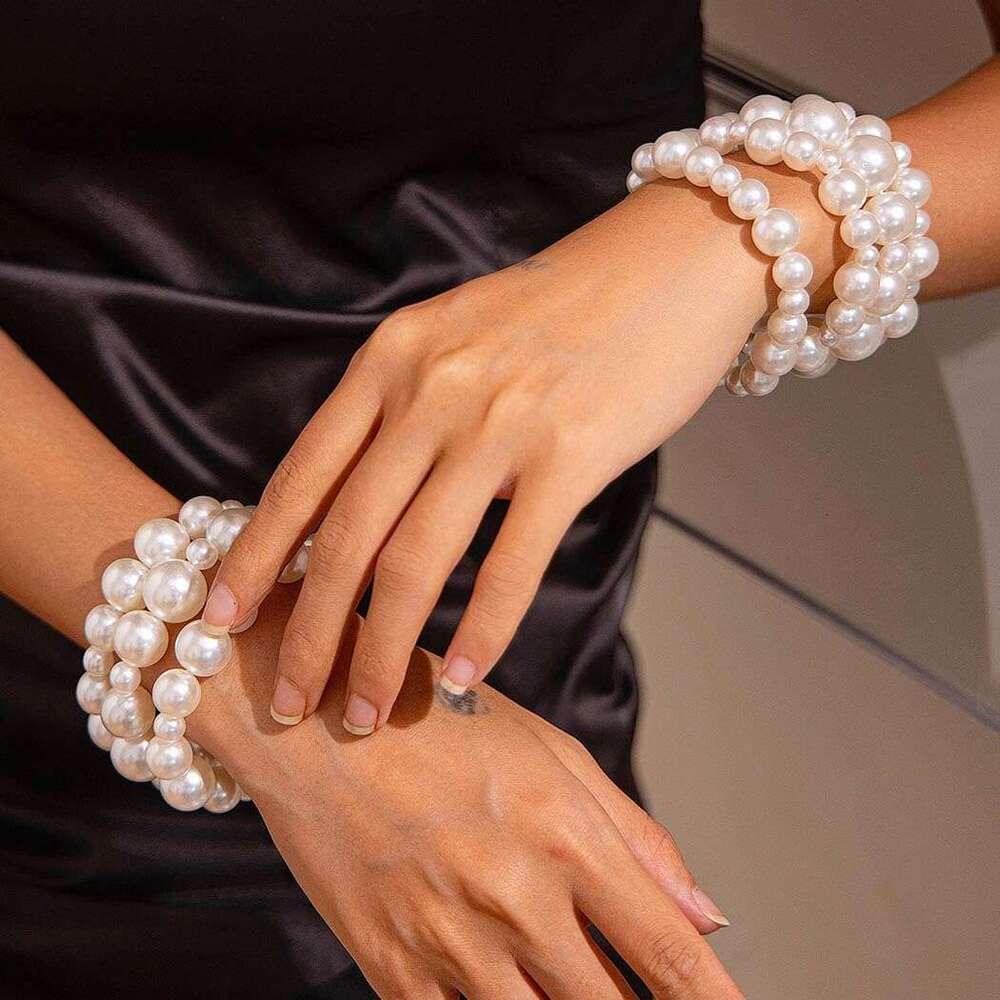 Bracelets for Women White Stretch Pearl Bangles Stacked Wedding Pearls Bracelet