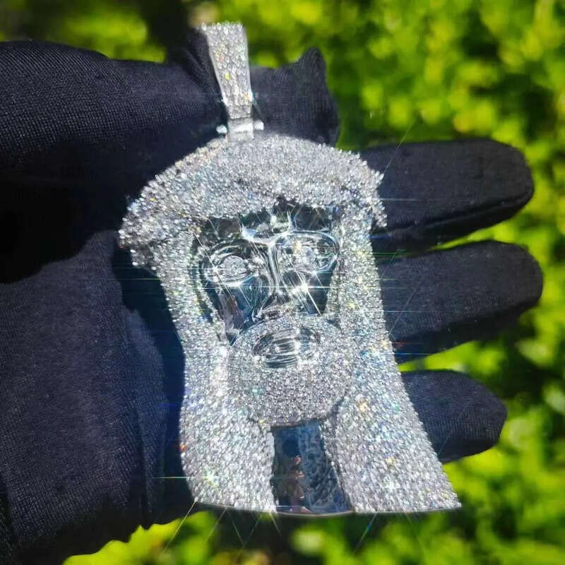 Ready To Ship Iced Out Jesus Head Moissanite Dia Sier Hip Hop Pendant For Tennis Cuban k Chain