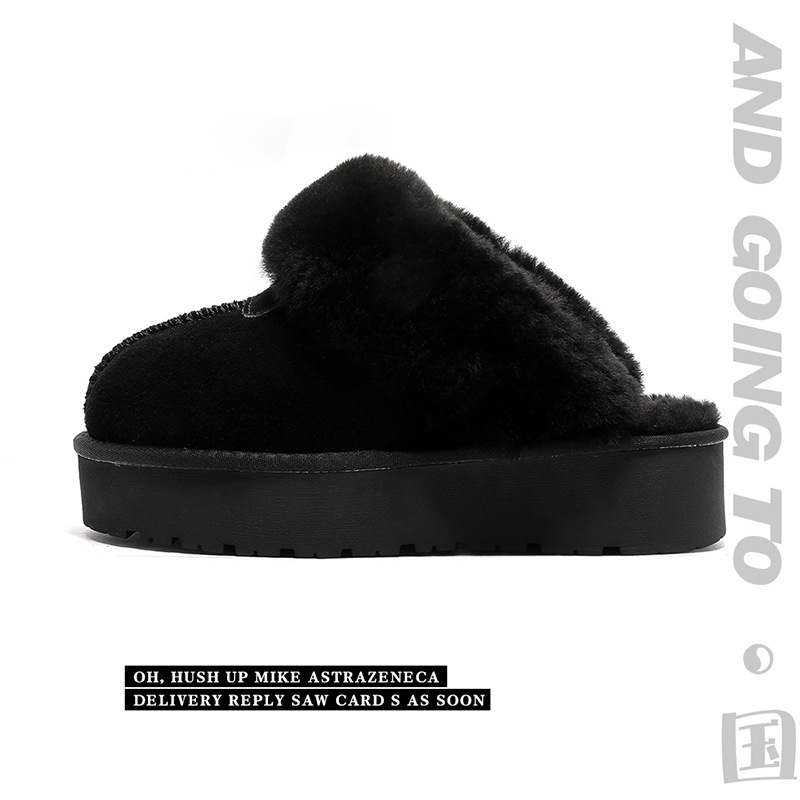 EBV designer shoes free shipping High quality fur on Leather Thick soled flat bottomed new snow boots warm and non slip home cotton slippers for women