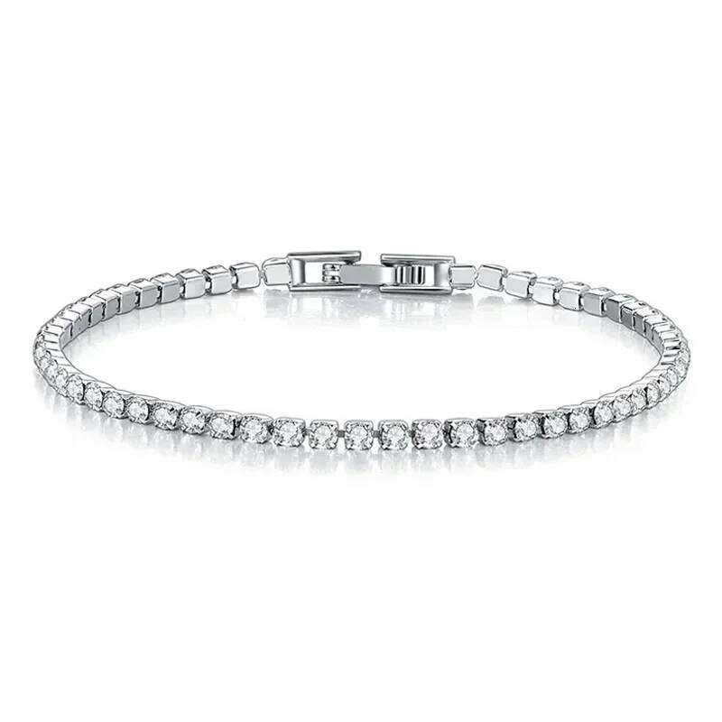 New Pure Sier Rose Gold Shining Classic Hip Hop Crystal Tennis Bracelet Women's Jewelry Fashion Wedding Gift