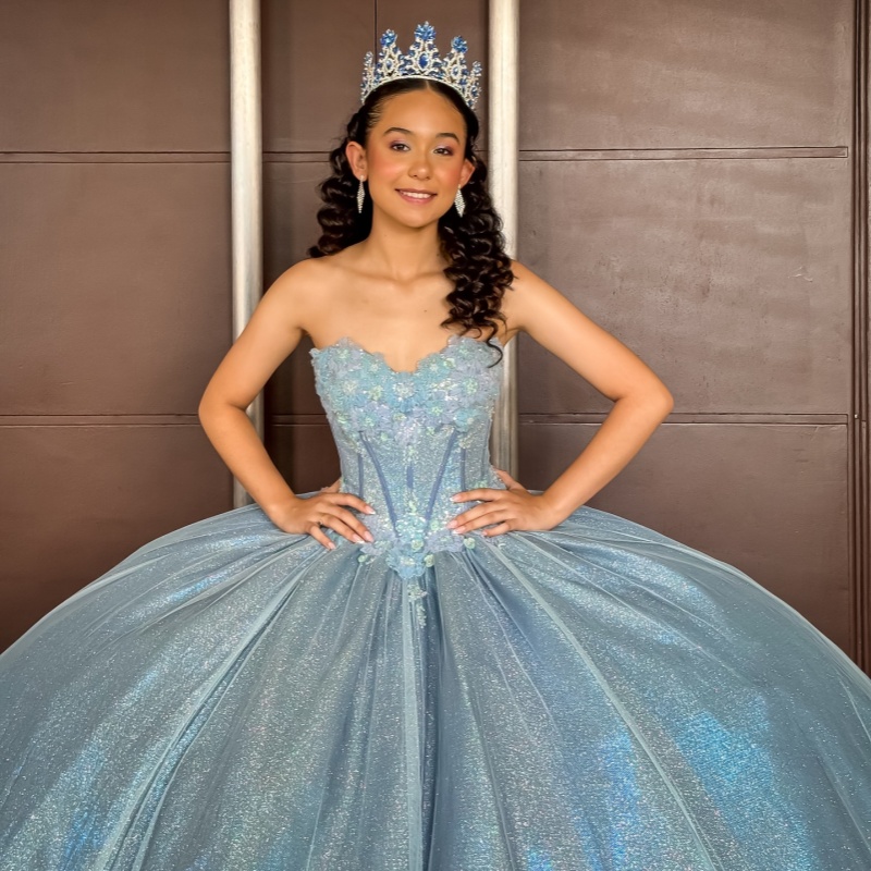Sky Blue Shiny Quinceanera Dresses Off The Shoulder Sequin Applique Lace Beads Corset Tull Party Birthday Sweet 16 Dress Vestidos 15 De Anos