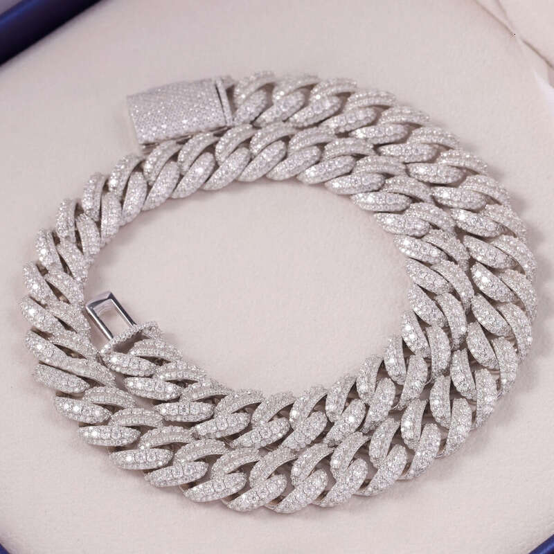 Handmade Jewelry 14mm 18mm 3row Hip Hop Necklace Sterg Sier with Round Brilliant Cut Moissanite Cuban Chain