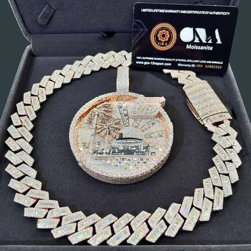 moissanite necklace designer jewelry cuban k Customization Cuban Necklace Full Iced Out Hiphop Chain Pass The Dia Test chain chains for men