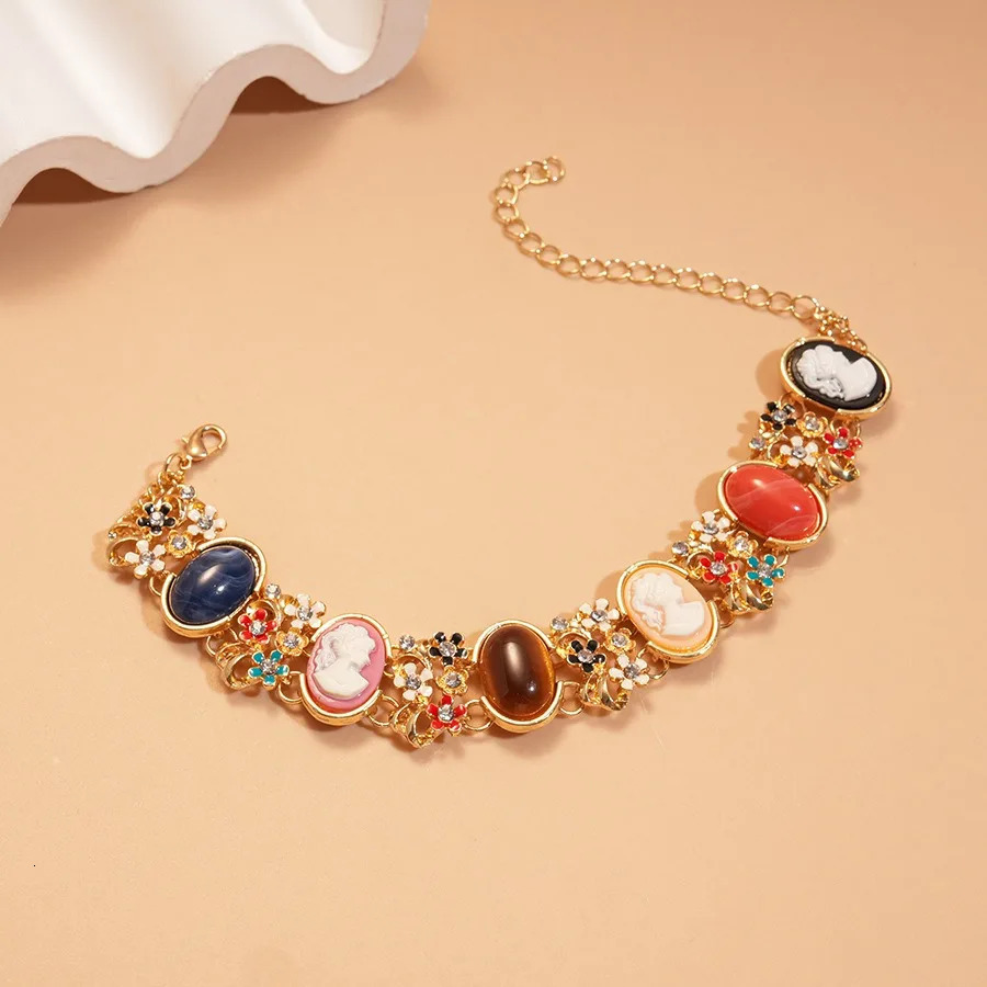 Elegant Color Flower Brick and Stone Plated Stainless Steel Irregular Resin Pearl Bracelet For Womens Jew 250930