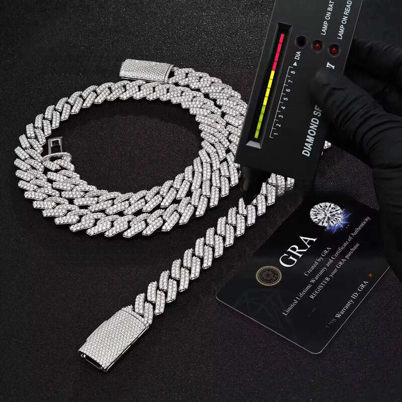 Wholesale 8mm 10mm 12mm Necklace Men Hip Hop Two Row Vvs Dia Sier Moissanite Cuban Link Chain