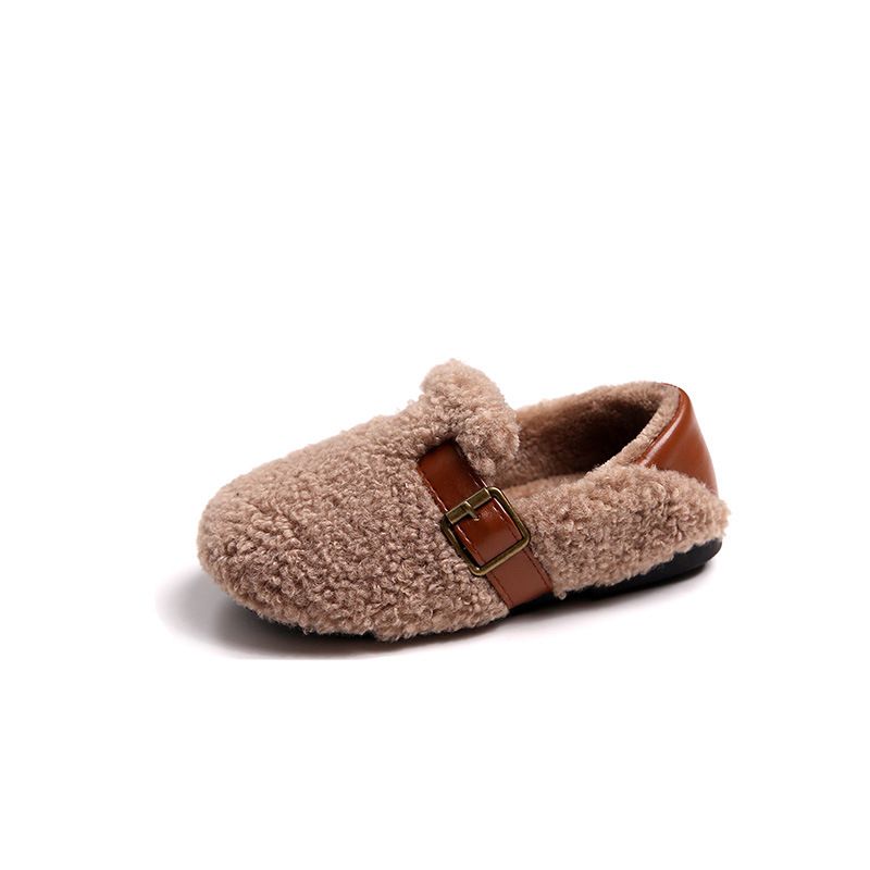 Toddler Winter Loafers Buckle Plush Furry Warm Leisure Boys Flat Shoes Kidszworld Slip-on Comfy Kids Wool Rolled Girls Cotton Shoes 21-36 K0499
