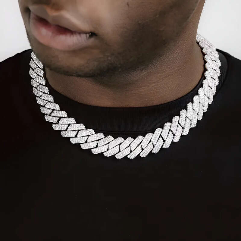 Fashion jewelry 20MM3 row moissanite hip-hop Cuban chain exaggerated rap men's designer necklace