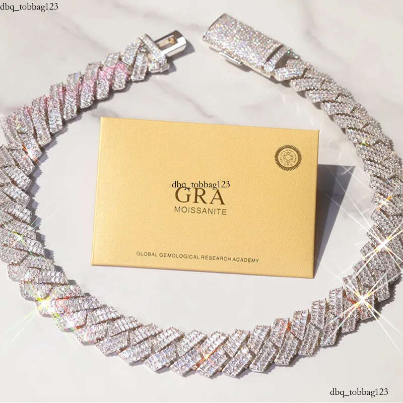 GRA Baguettes Moissanite Dia 20mm Wide Solid Sier With Cuban Link Chain for Mens Rapper Hip Hop Necklace