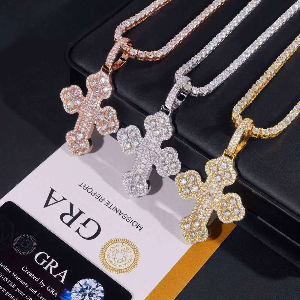 Custom tennis chain sterling sier vvs moissanite hip hop iced out jewelry fashion cross pendant
