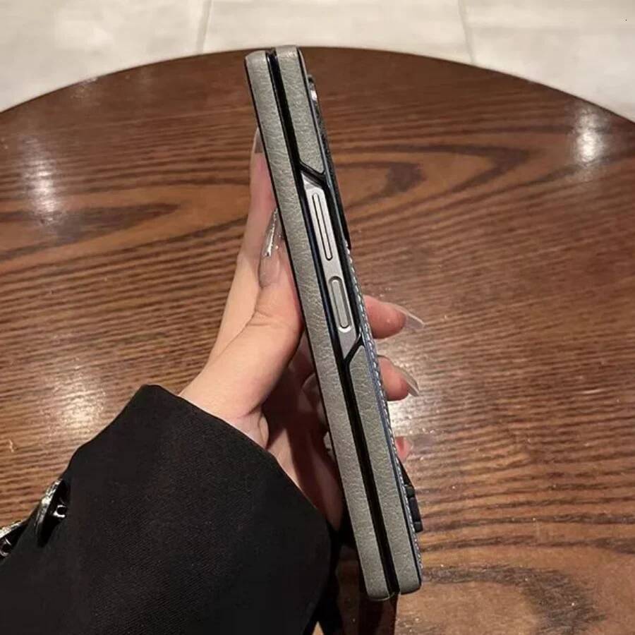 Retro Leather Hidden Tripod Phone Case For Samsung Galaxy Z Fold 7 6 5 4 3 Magsafe Wireless Charging Lens Fall Prevention Cover