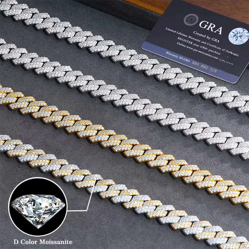 10/12/16/19MM Two Rows VVS Iced Out Dia Sterg Sier Men Necklace Miami Moissanite Cuban k Chain