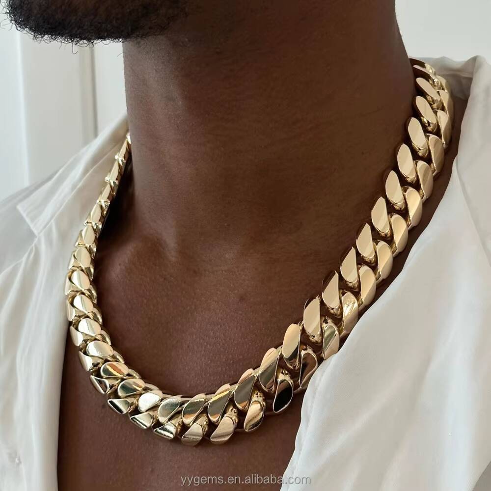 Customized Trend Plain 18K Real Gold Plated Miami Cuban Lidynamic Chain Solid 925 Silver Men Women Chain Moissanite Lock Cuban Necklace Jewelry