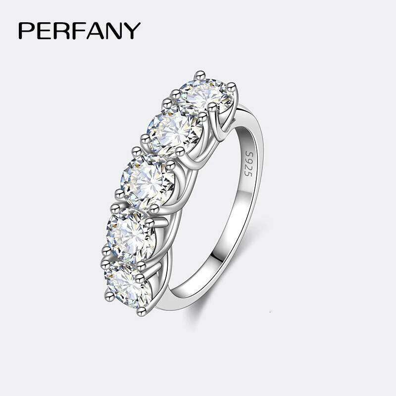 PERFANY 2.5/5CT Moissanite For Women S Pure Sier Five Gemstone Ring Wedding High-end Jewelry