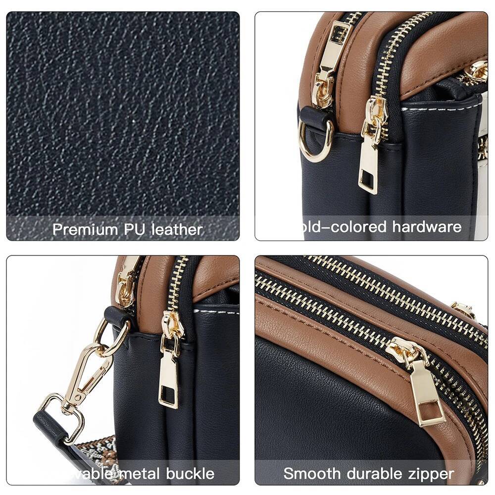 Stylish Wide Shoulder Bag Women's Multiple Pockets Faux Leather Crossbody Bags Adjustable Strap Travel Handbag Purse high-quality