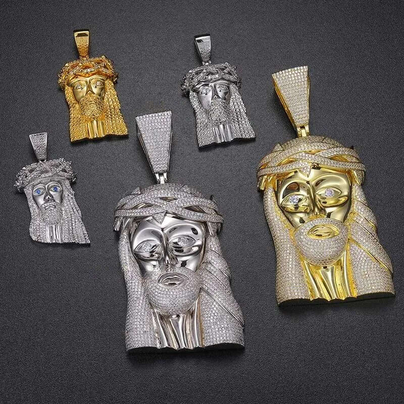 Pass Dia Tester VVS Moissanite Iced Out Jesus Head Face Pendant Bg Sterg Sier Big Piece Hip Hop Jewelry For Men