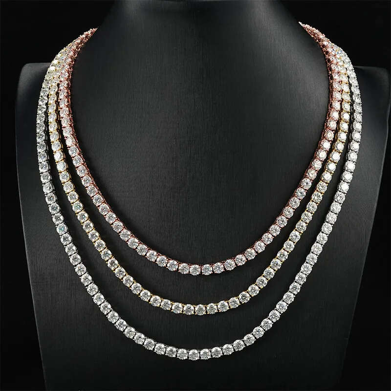 Pass Dia Tester VVS1 D Color With GRA Certificate Moissanite Chain For Women Solid Sier 3MM W Tennis Necklace Hip Hop Jewelry Woman Christmas Gift