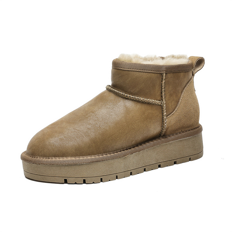 EBV designer shoes hot free shipping High quality Sheepskin fur on Leather short tube waterproof winter keep warm plush cotton shoes for woman brown
