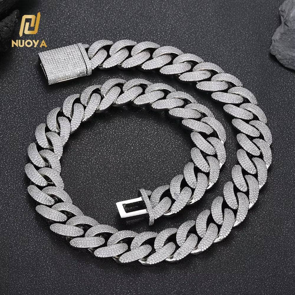 NUOYA Fine Jewelry 4 Row Full Diamond Cuban Chain 20MM Micro Pave CZ Stone Iced Out Hip Hop Jewelry Cuban Necklace for Women