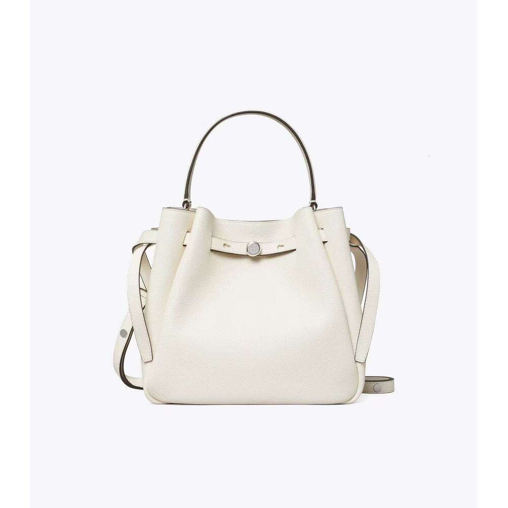 TB Women's Cowhide Tote Single Shoulder Crossbody Handbag Large Capacity Genuine Leather Drawstring Basket Romy Bucket Bag