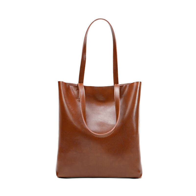 designer bag Luxury bag Large Capacity Oil Wax Cowhide Vertical Shoulder Tote Bag Genuine Leather Versatile High-end Handheld Briefcase for Women