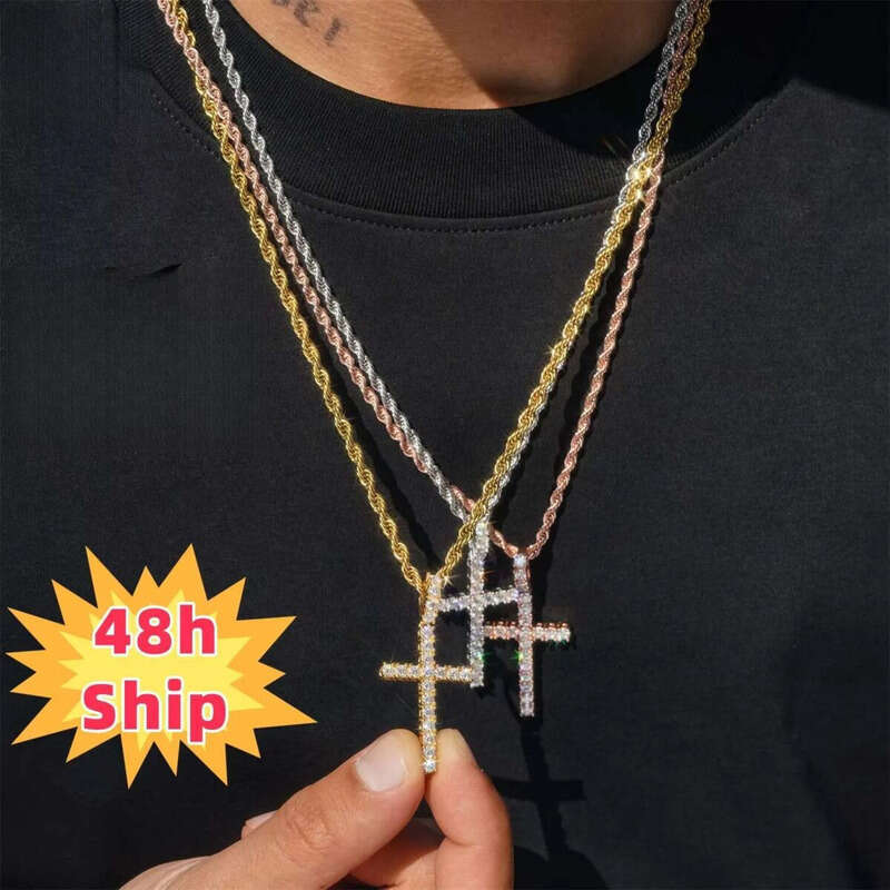 Read Shipping Hip Hop Jewelry Vvs Sier Moissanite Iced Out Cross Pendant With Chain