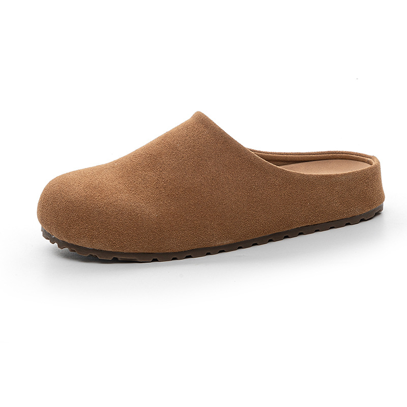 Designer shoes free shipping High quality Leather thick soled height increasing slippers new cork exterior casual shoes brown sand color