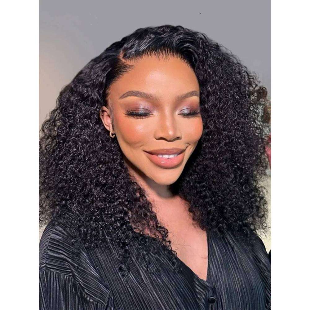 Glueless 250% Popping 7X5 Pre Cut HD Front Bouncy Curly Human Hair Put On Go Medium Length Lace Wigs Xiusiyuan2510