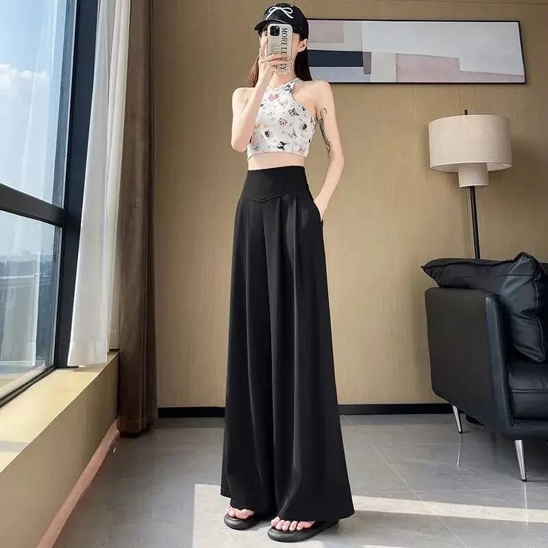 2025 Spring Summer Female Concise High Waisted Pants Lady Korean Basic Slim Fit Suit Trousers Women Straight Leg Baggy Slacks dongdumaoyi
