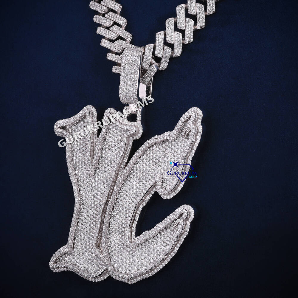 Top Quality Iced Out Bling Hip Hop Jewelry 14k Solid gold Passed Test Lab grown Diamond Letter Pendant Necklace Cuban Chain