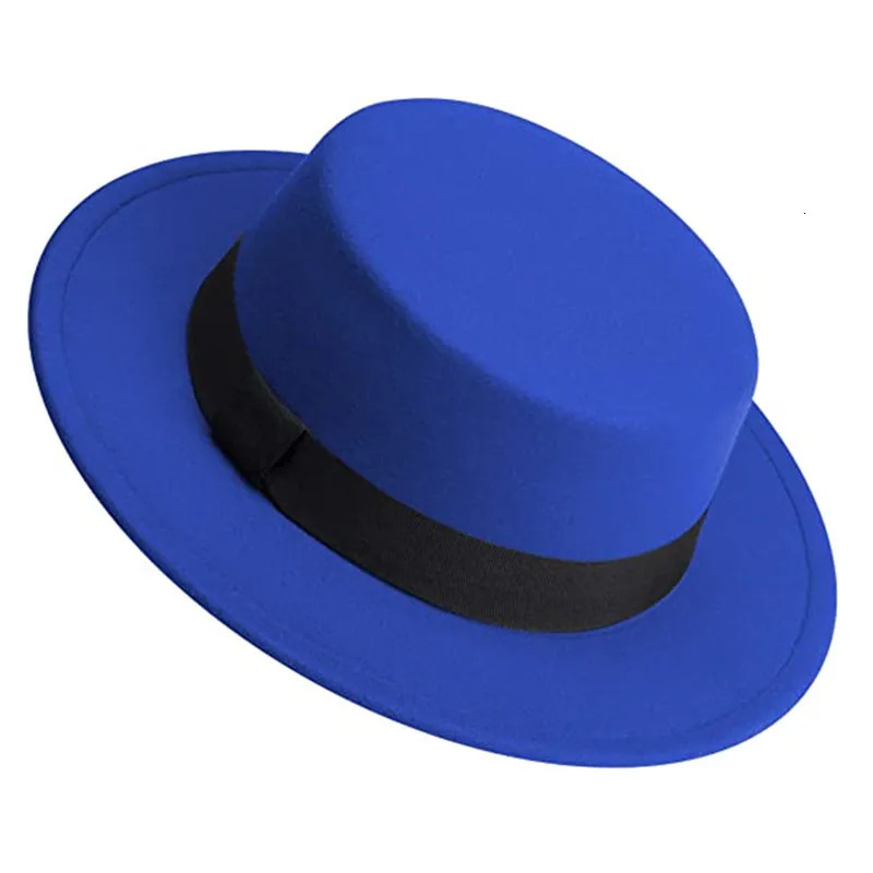 Men Women White Fedora Hat Flat Top Hat Felt Pork Pie Hat Wide Brim Church Derby Cap Winter wool Jazz Panama hat wholesale 250930