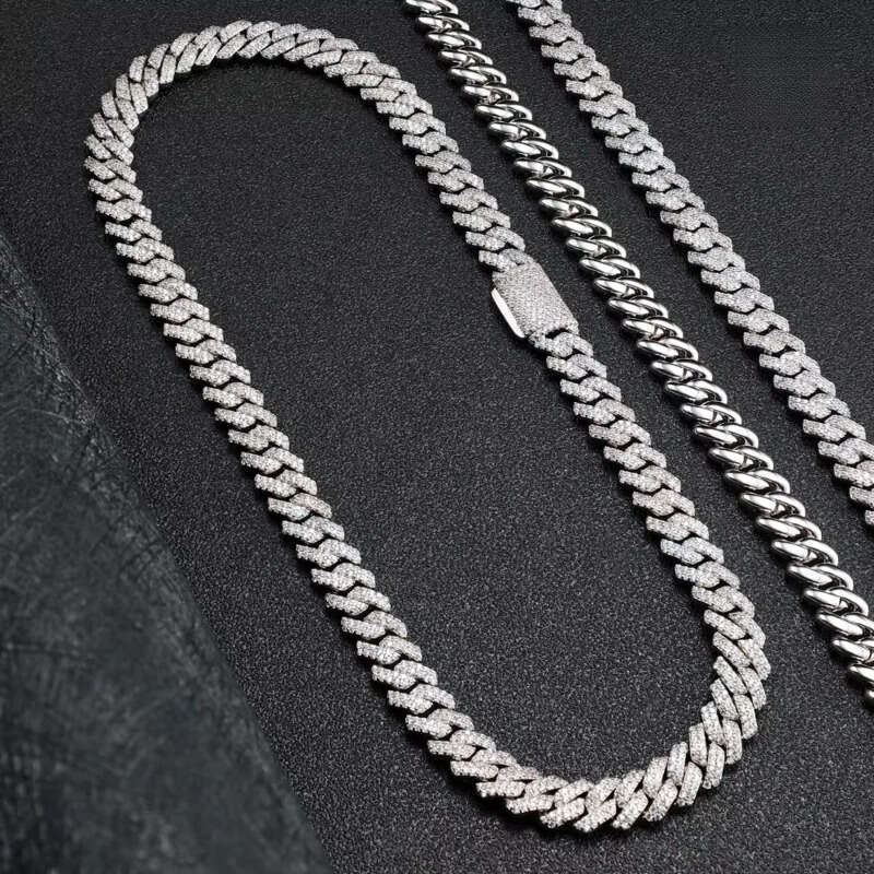 2025 New Arrival Hiphop Jewelry Micro Pave Sterling Sier VVS Moissanite 8MM Cuban Link Chains